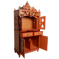 Vedashraya Floor Rested Pooja Mandir with Door Side Angle Open(Teak Gold)
