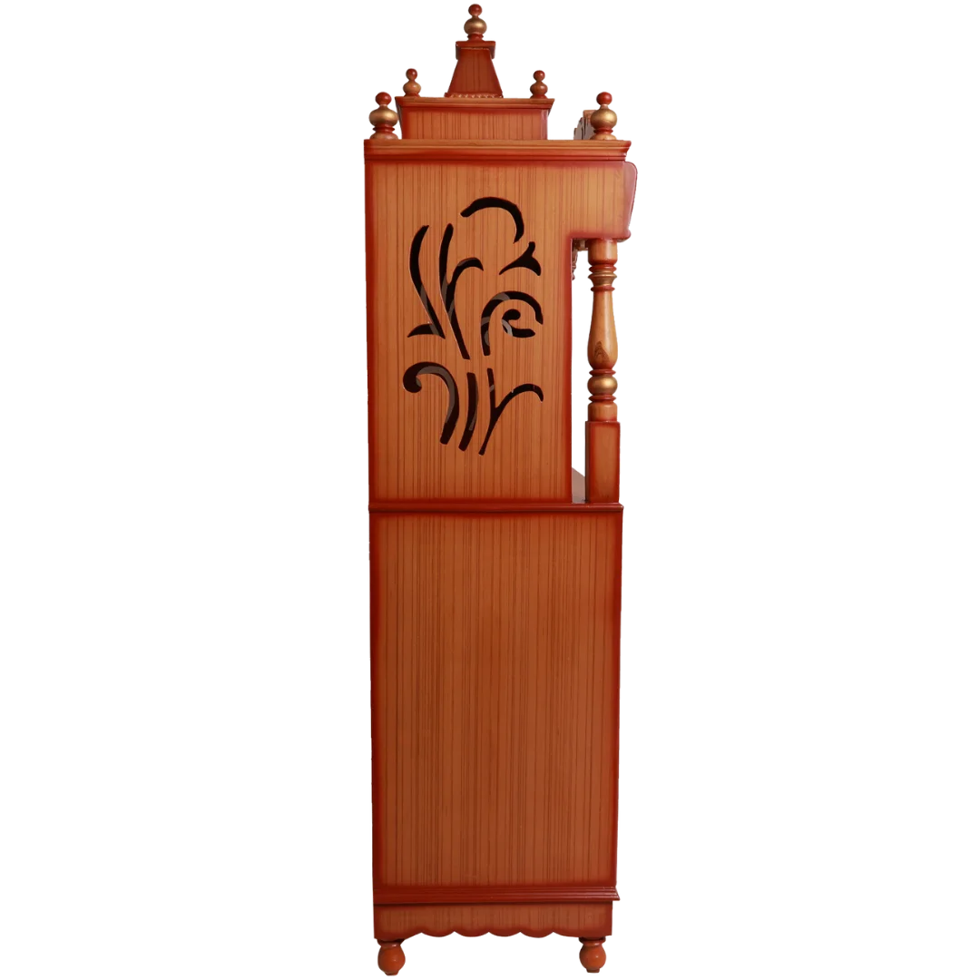 Vedashraya Floor Rested Pooja Mandir with Door Side View(Teak Gold)