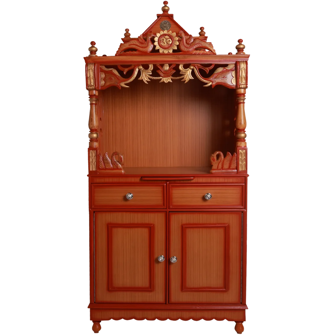 Vedashraya Floor Rested Pooja Mandir without Door (Teak Gold)