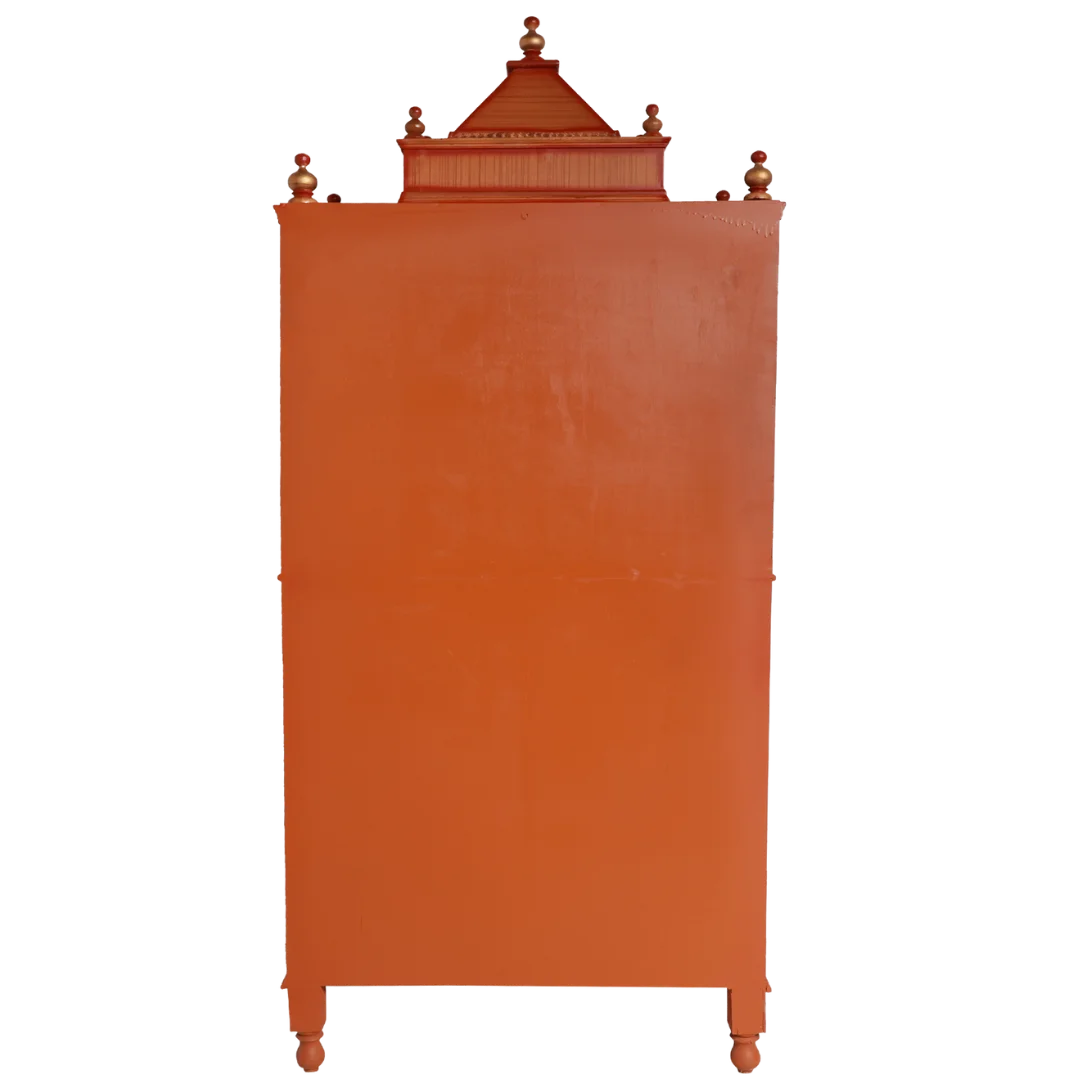 Vedashraya Floor Rested Pooja Mandir without Door Teak Gold back view