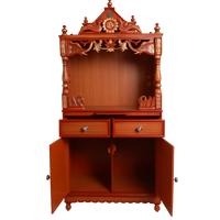 Vedashraya Floor Rested Pooja Mandir without Door Teak Gold front view with open drawers