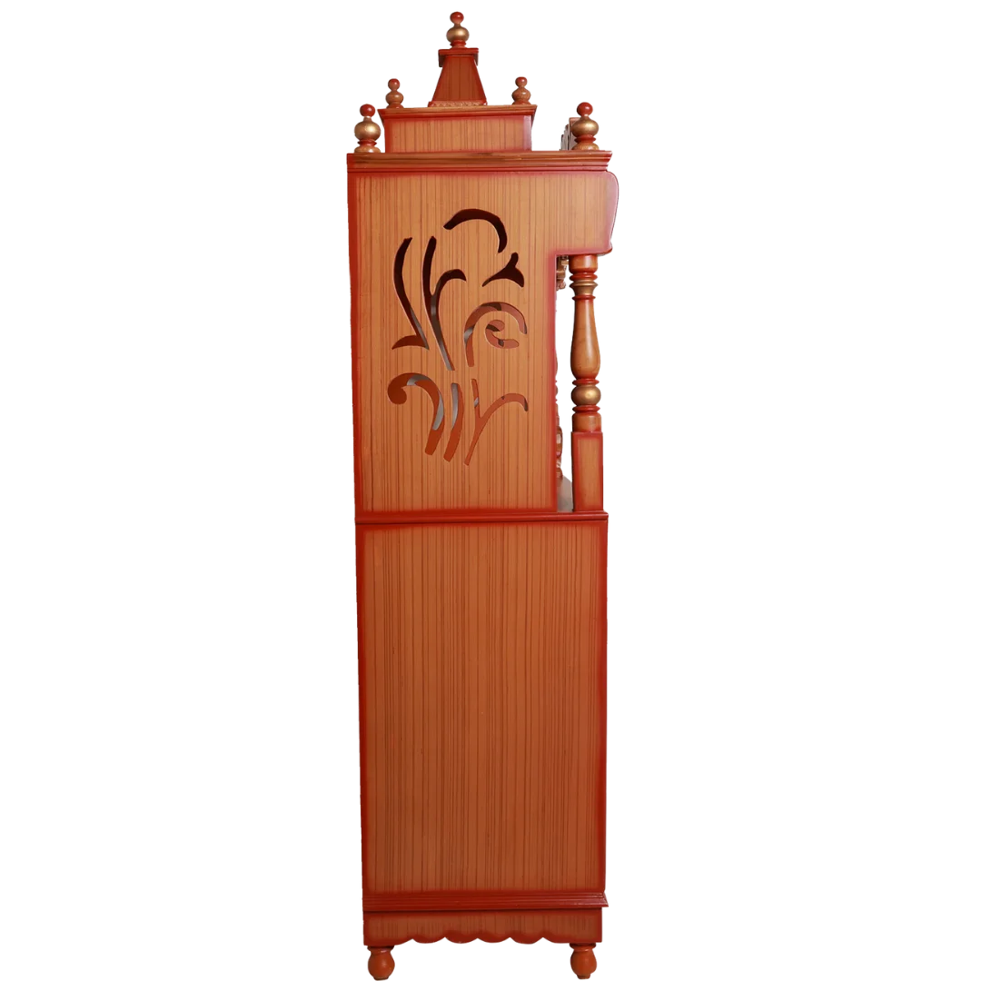 Vedashraya Floor Rested Pooja Mandir without Door Teak Gold side angle