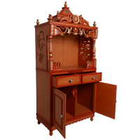 Vedashraya Floor Rested Pooja Mandir without Door Teak Gold side view with open drawers