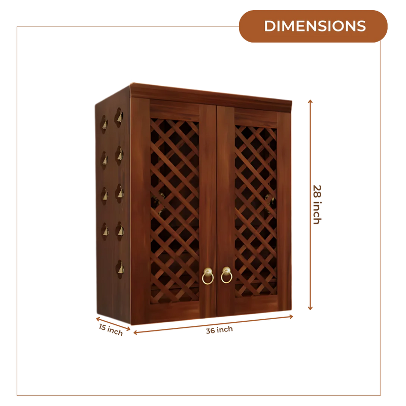 Vedic Sthana Pooja Mandir with Door (Teak) Dimensions 