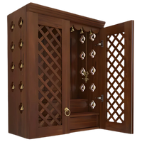 Vedic Sthana Pooja Mandir with Door (Teak) open door side angle