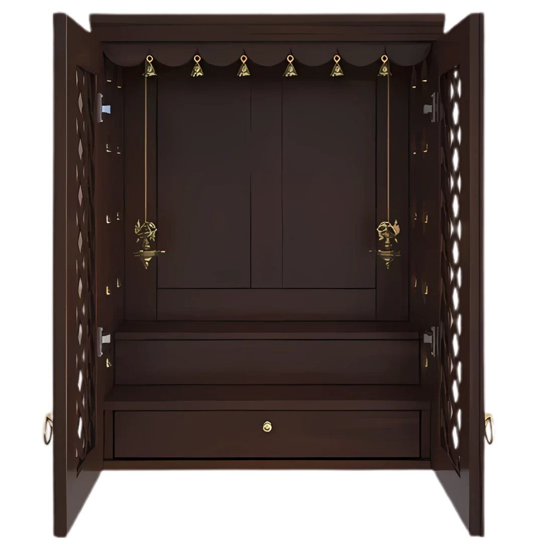 Vedic Sthana Pooja Mandir with Door (Wenge) open door front view