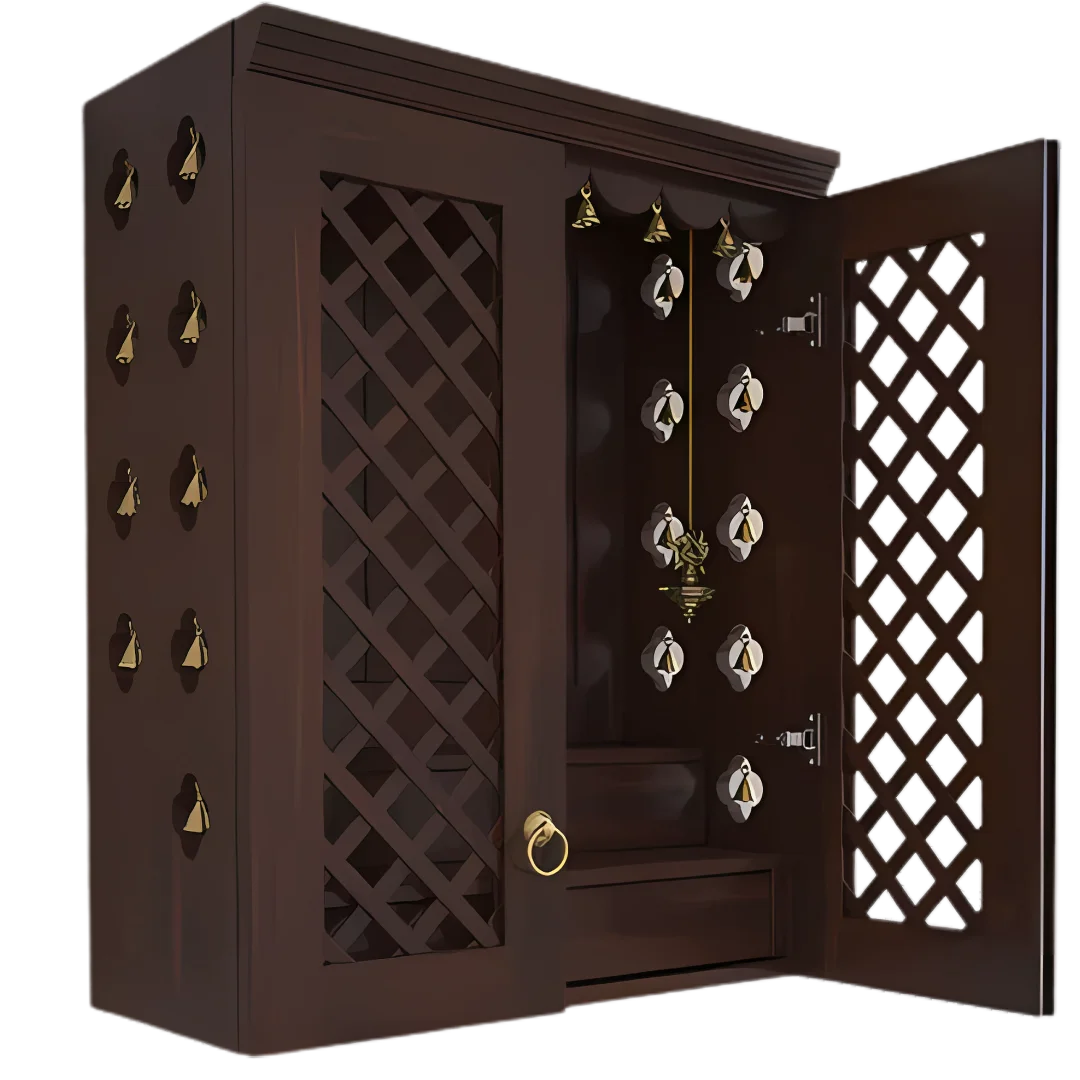 Vedic Sthana Pooja Mandir with Door (Wenge) side view