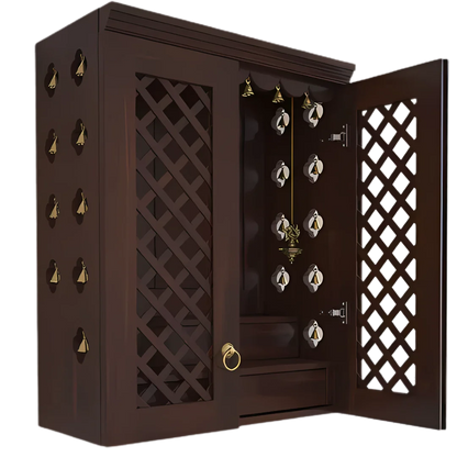 Vedic Sthana Pooja Mandir with Door (Wenge) side view