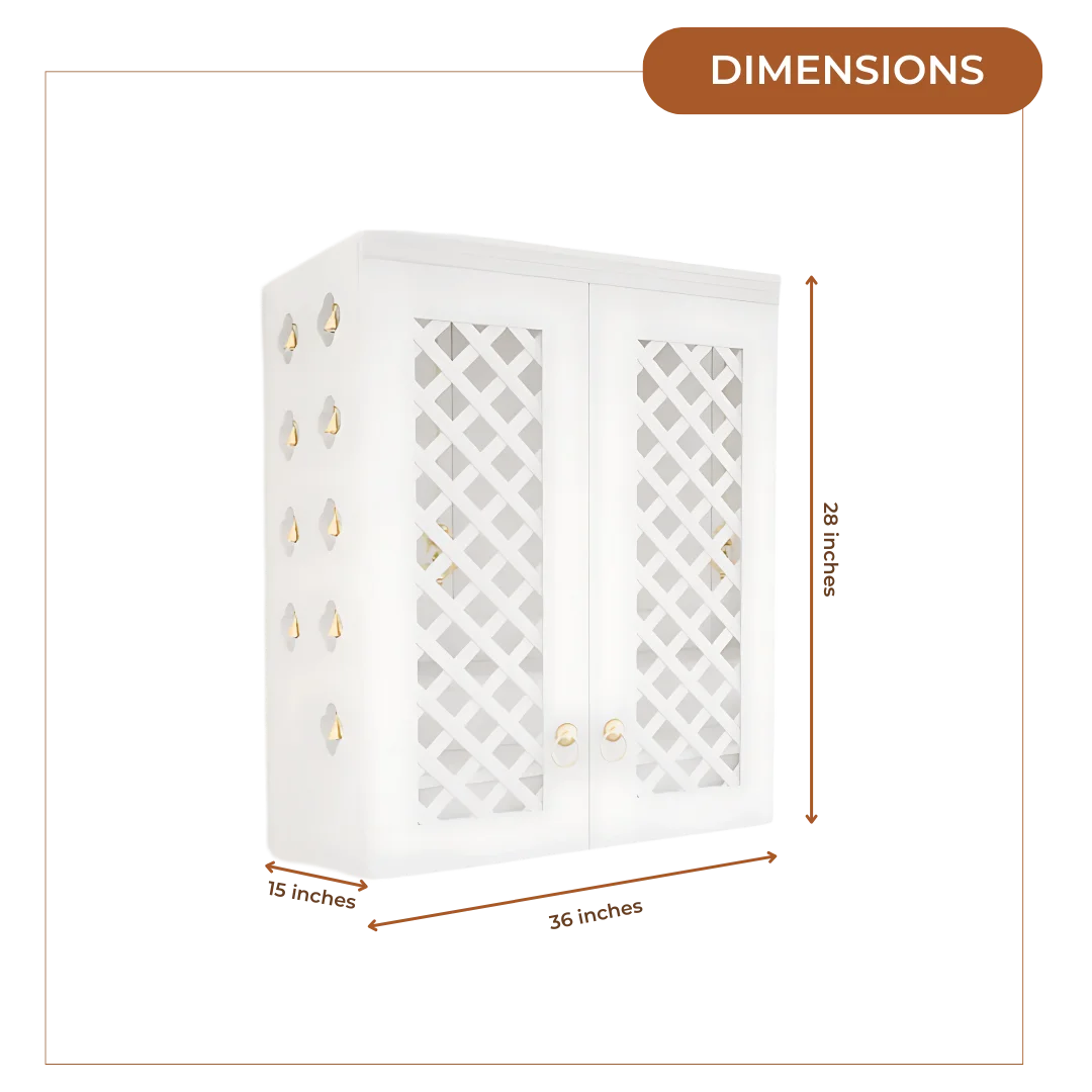 Vedic Sthana Pooja Mandir with Door (White) Dimensions