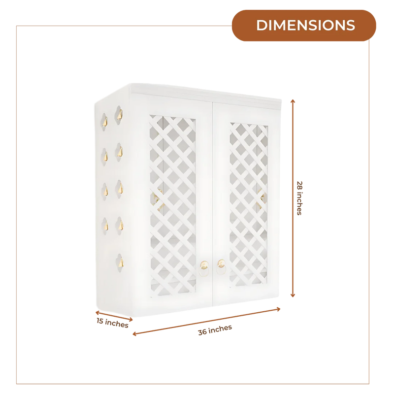 Vedic Sthana Pooja Mandir with Door (White) Dimensions