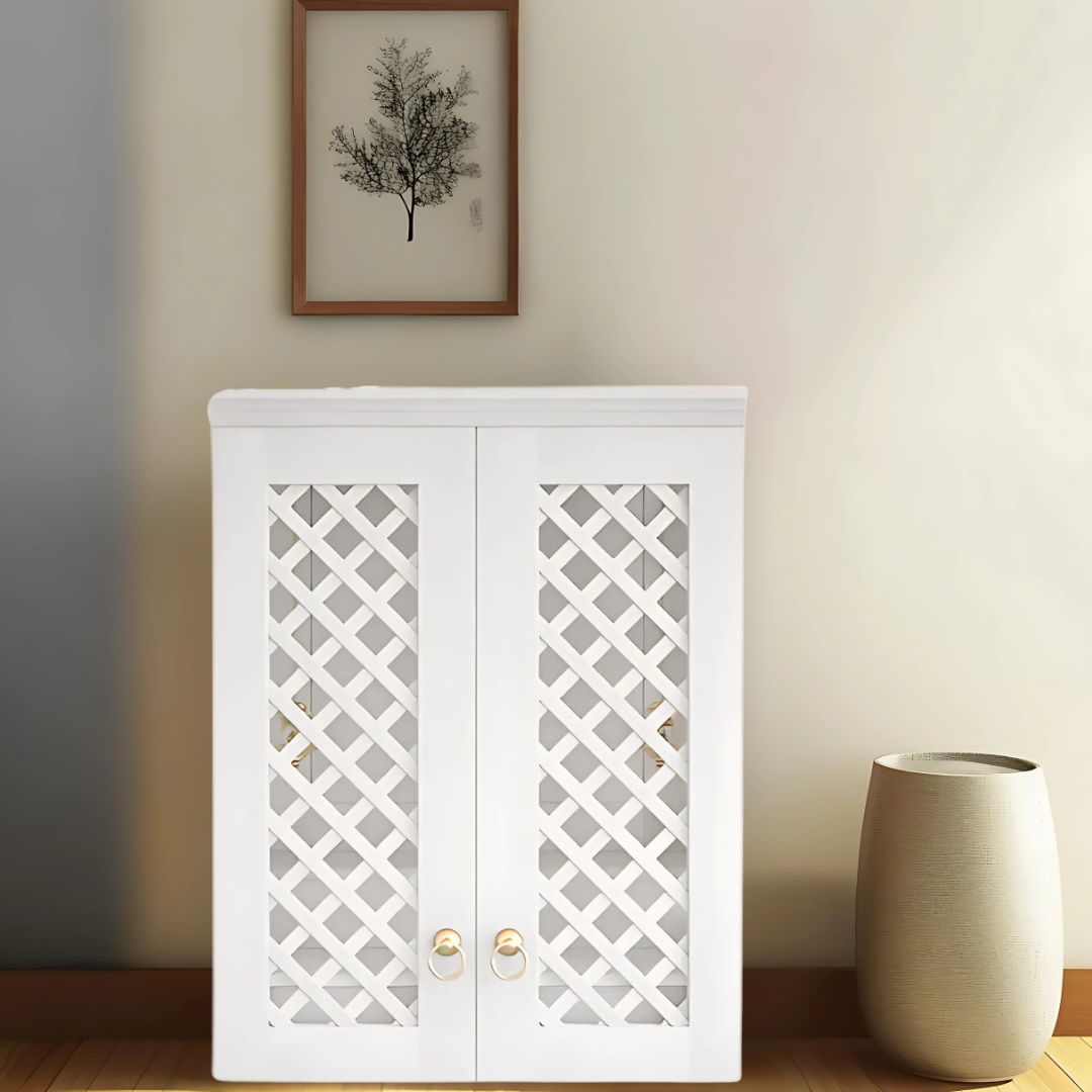 Vedic Sthana Pooja Mandir with Door (White) Lifestyle image