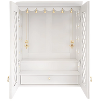 Vedic Sthana Pooja Mandir with Door (White) open door front view
