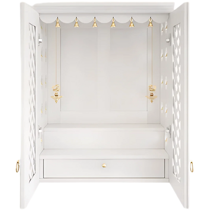 Vedic Sthana Pooja Mandir with Door (White) open door front view