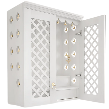 Vedic Sthana Pooja Mandir with Door (White) side view