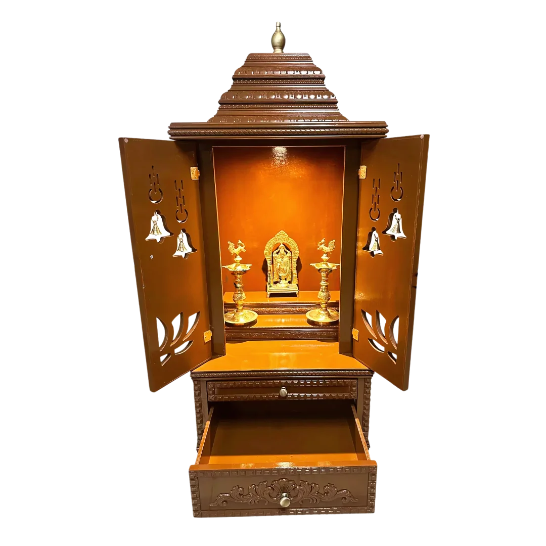 Vedmangal Teak Wood Mandap (Caramel Brown) open door view