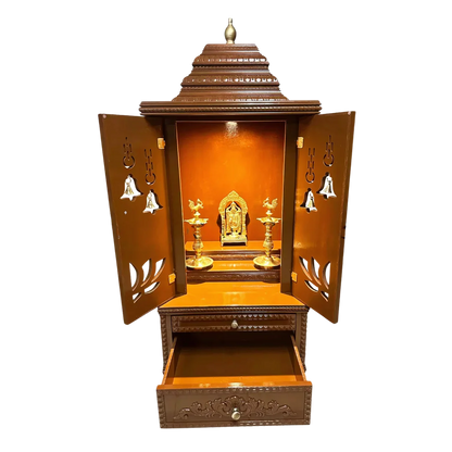 Vedmangal Teak Wood Mandap (Caramel Brown) open door view