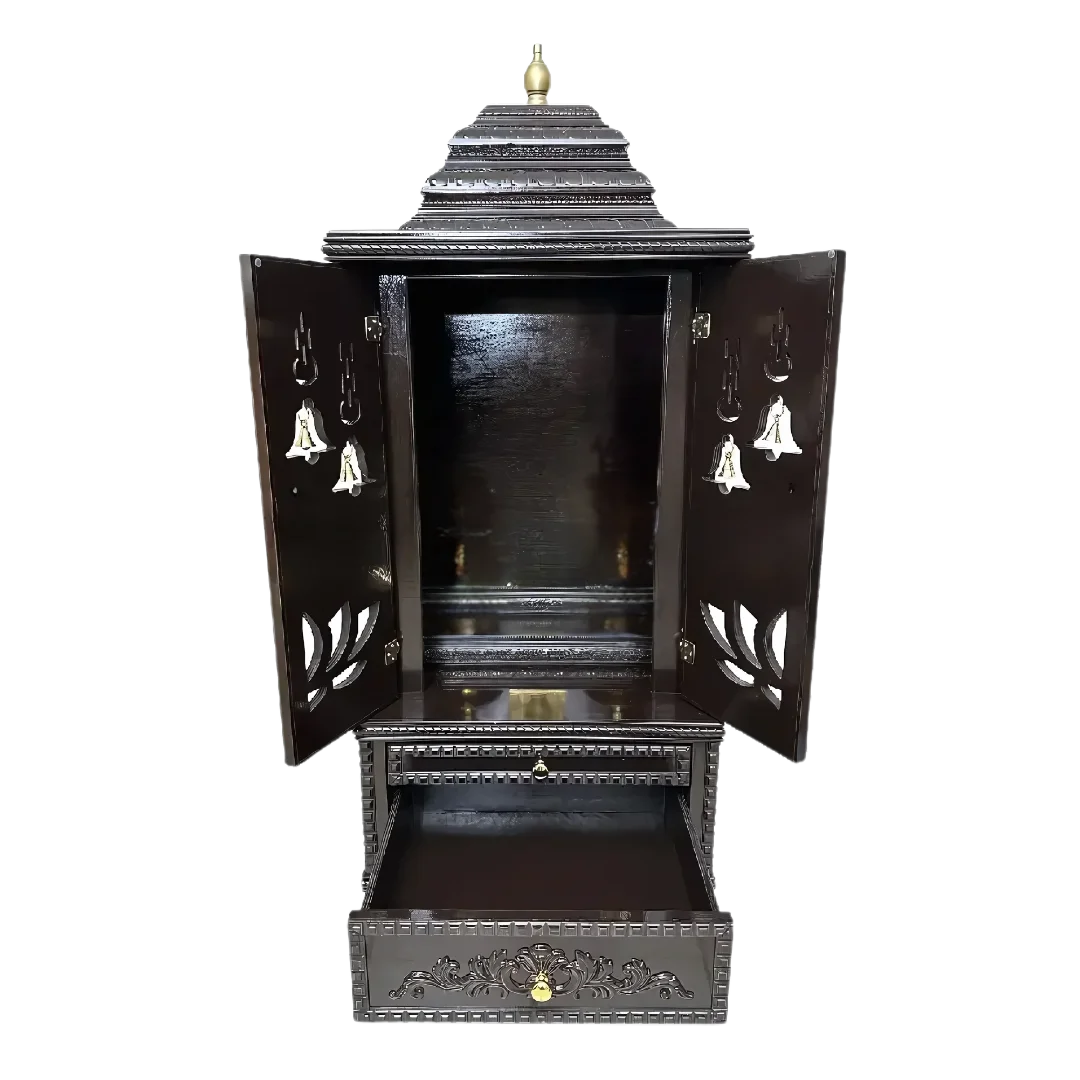 Vedmangal Teak Wood Mandap (Dark Brown) open door view