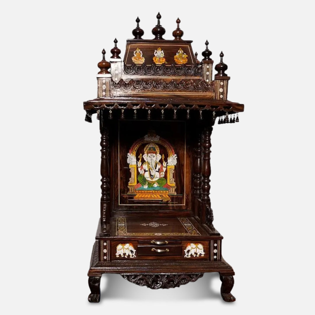 veer Teak Wood Mandir - Brown