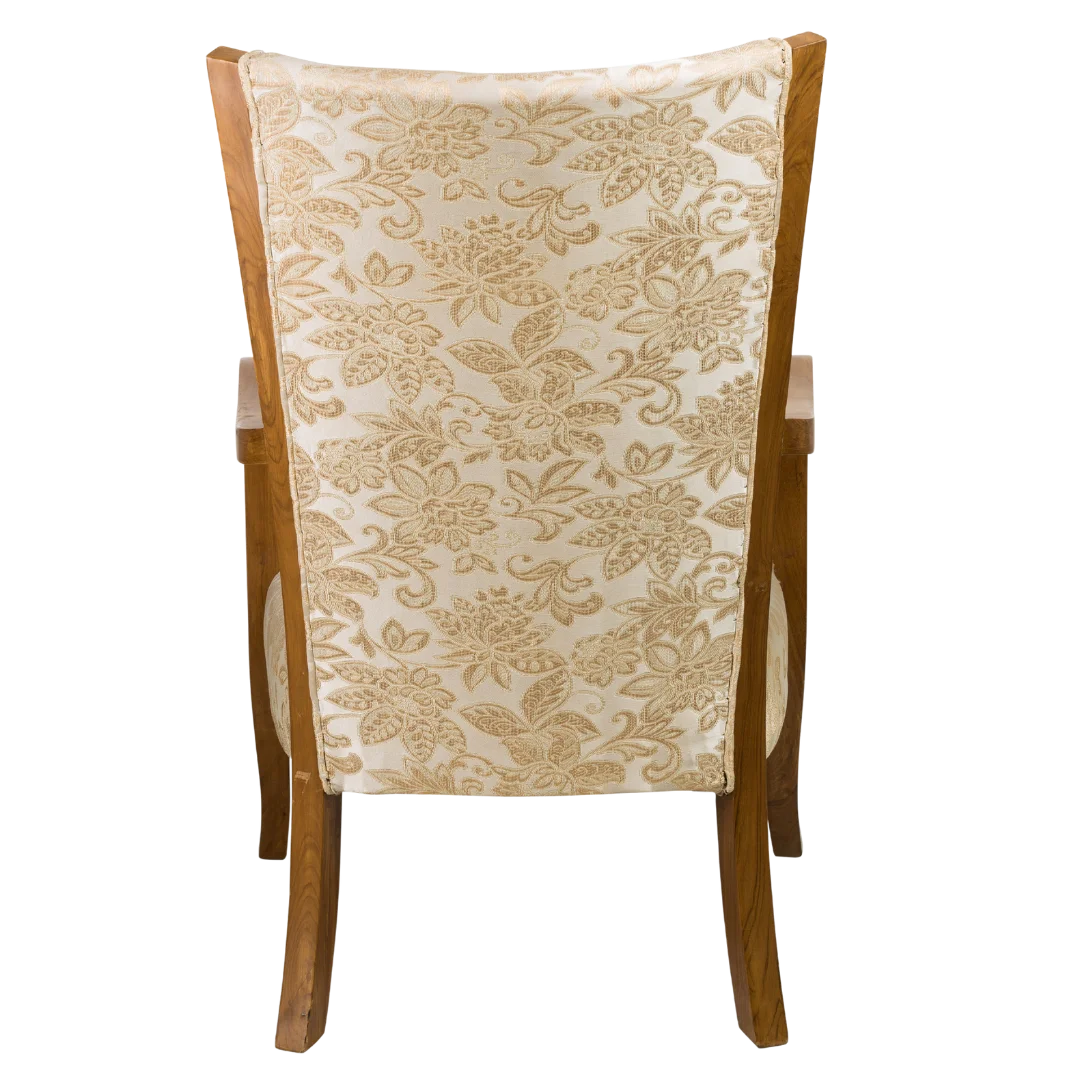 Velencia Teak Wood Fabric Upholstered Arm Chairs (Teak Gold) Back View