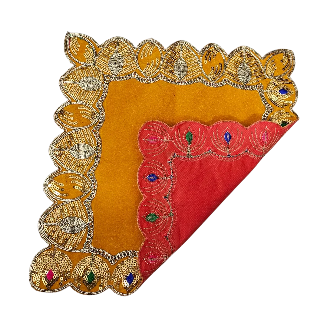 Velvet Pooja Aasan with Decorative Golden Border fold back view