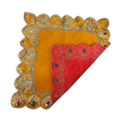 Velvet Pooja Aasan with Decorative Golden Border fold back view
