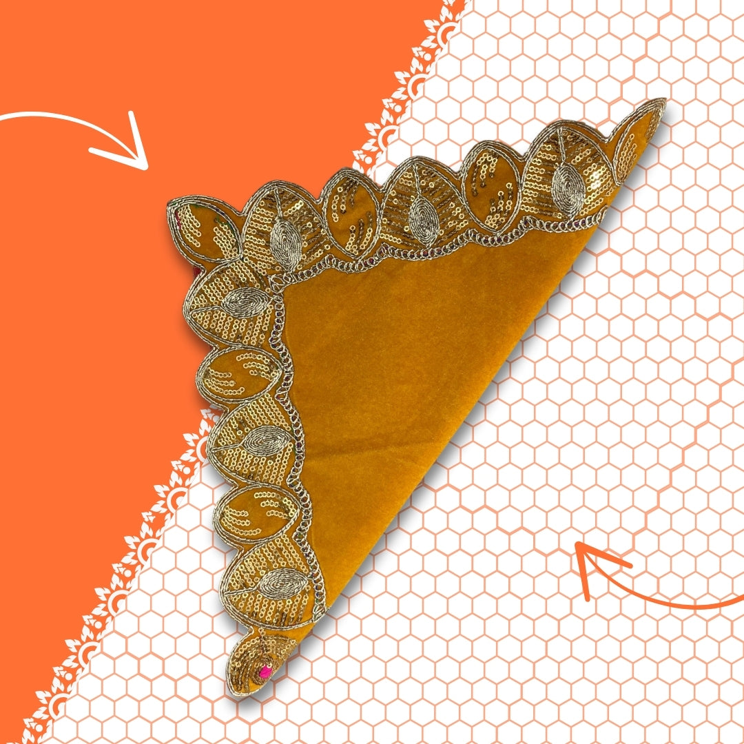 Velvet Pooja Aasan with Decorative Golden Border fold  view 