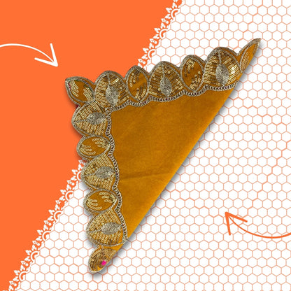 Velvet Pooja Aasan with Decorative Golden Border fold  view 