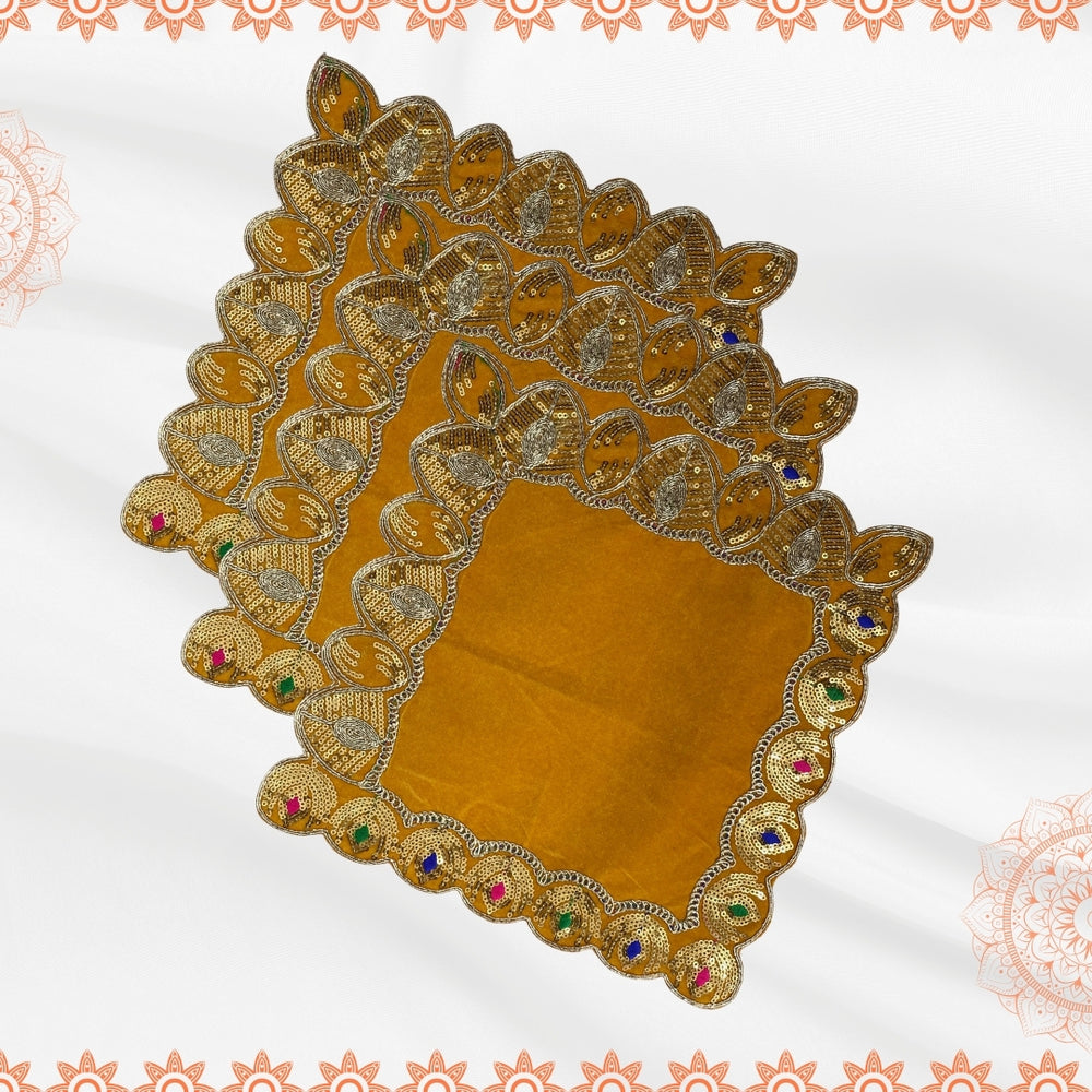 Velvet Pooja Aasan with Decorative Golden Border main view 