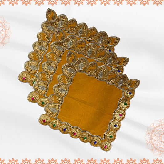 Velvet Pooja Aasan with Decorative Golden Border main view 