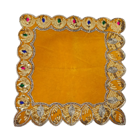 Velvet Pooja Asan with Decorative Golden Border top view