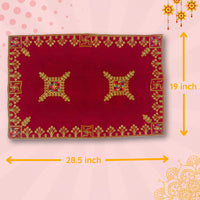 Velvet Red Swastik Embroidered Pooja Aasan with Golden Mirror Work  dimensions