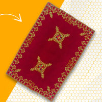 Velvet Red Swastik Embroidered Pooja Aasan with Golden Mirror Work  side view 