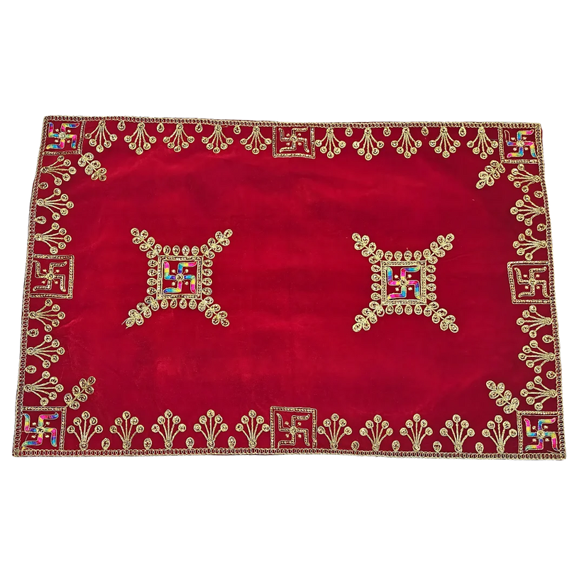 Velvet Red Swastik Embroidered Pooja Aasan