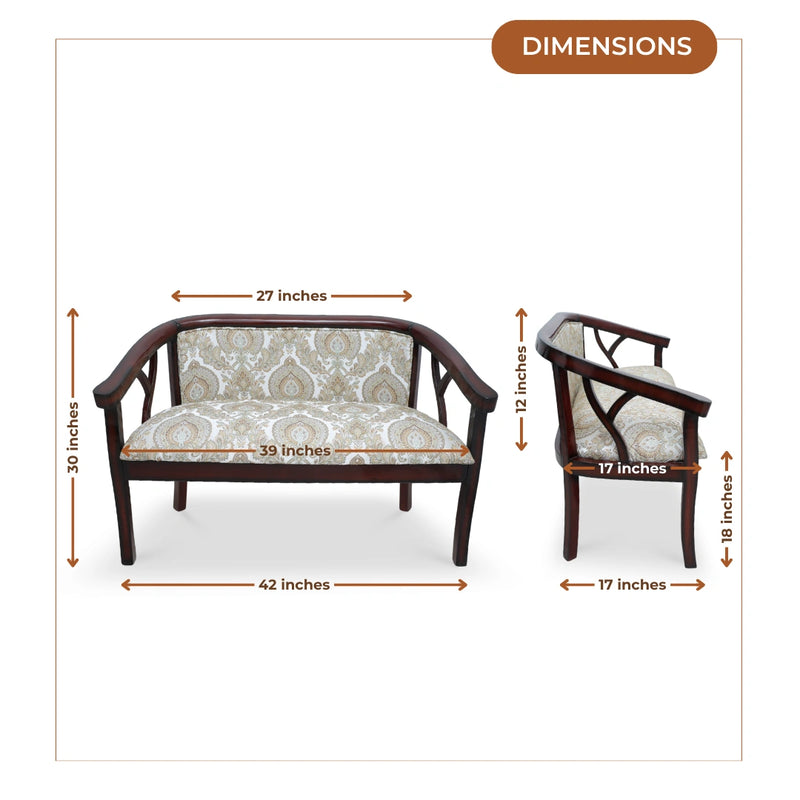 Verior Solid Wood Love Sofa (Brown) dimensions view 