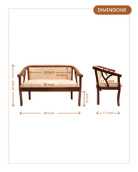 Verior Solid Wood Love Sofa (Teak Beige) dimensions