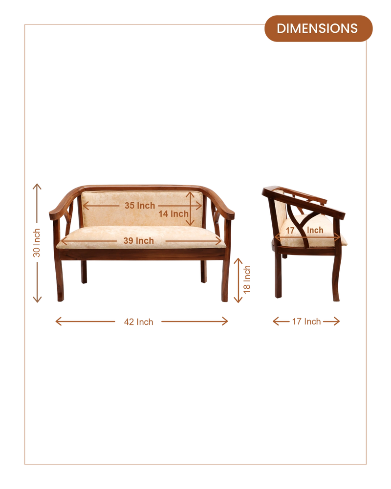 Verior Solid Wood Love Sofa (Teak Beige) dimensions