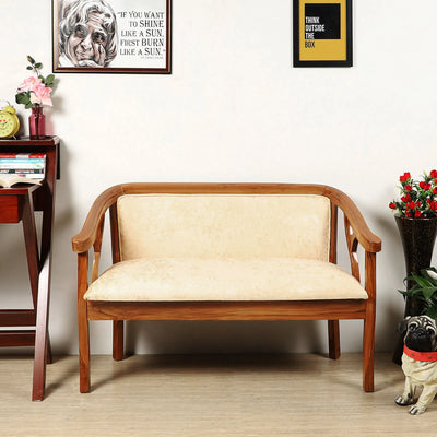 Verior Solid Wood Love Sofa (Teak Beige)