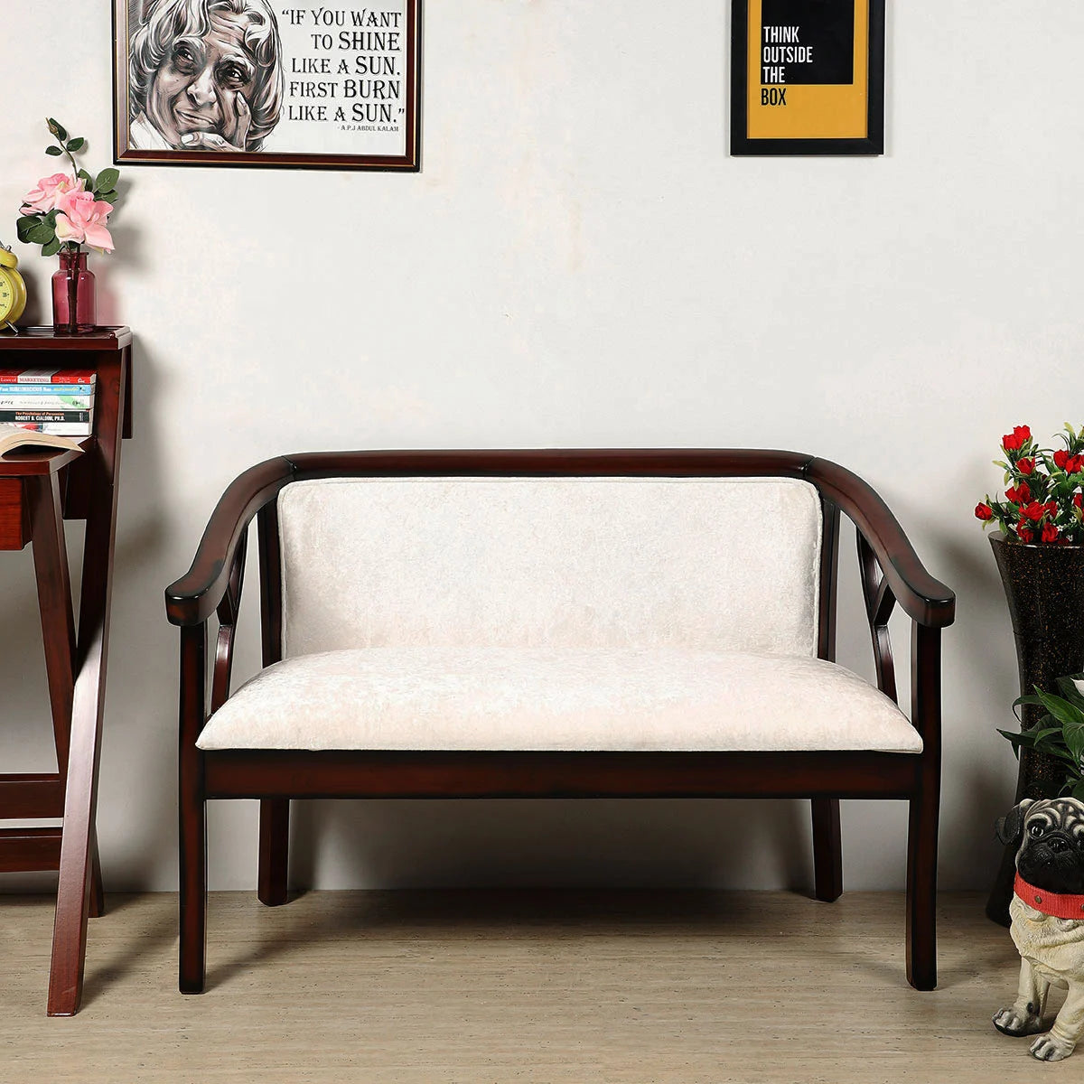 Verior Solid Wood Love Sofa (Brown Silver)