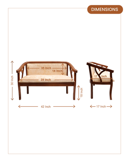 Verior Solid Wood Love Sofa (Teak Beige)