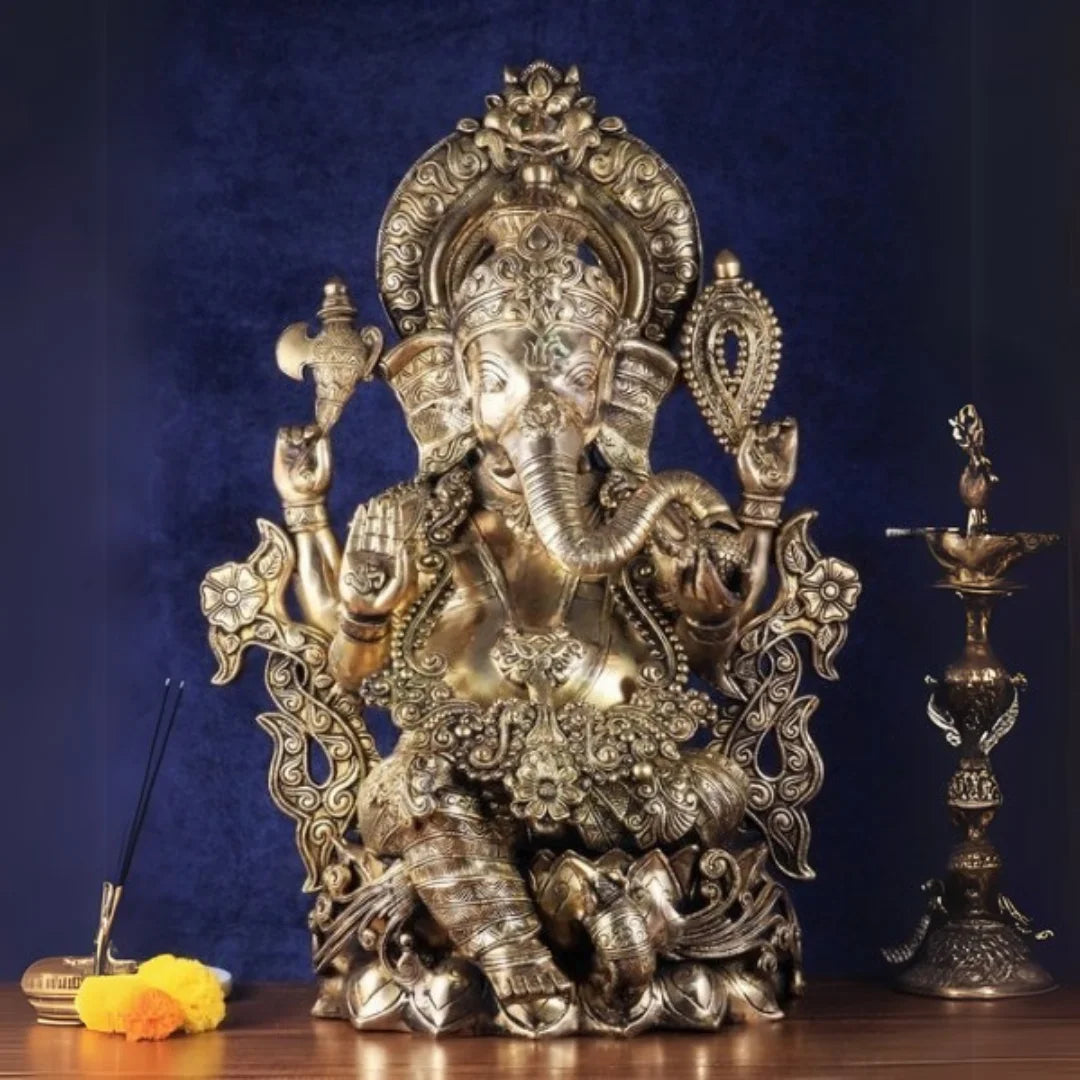 Vighnaharta Brass Idol - 7 Inch