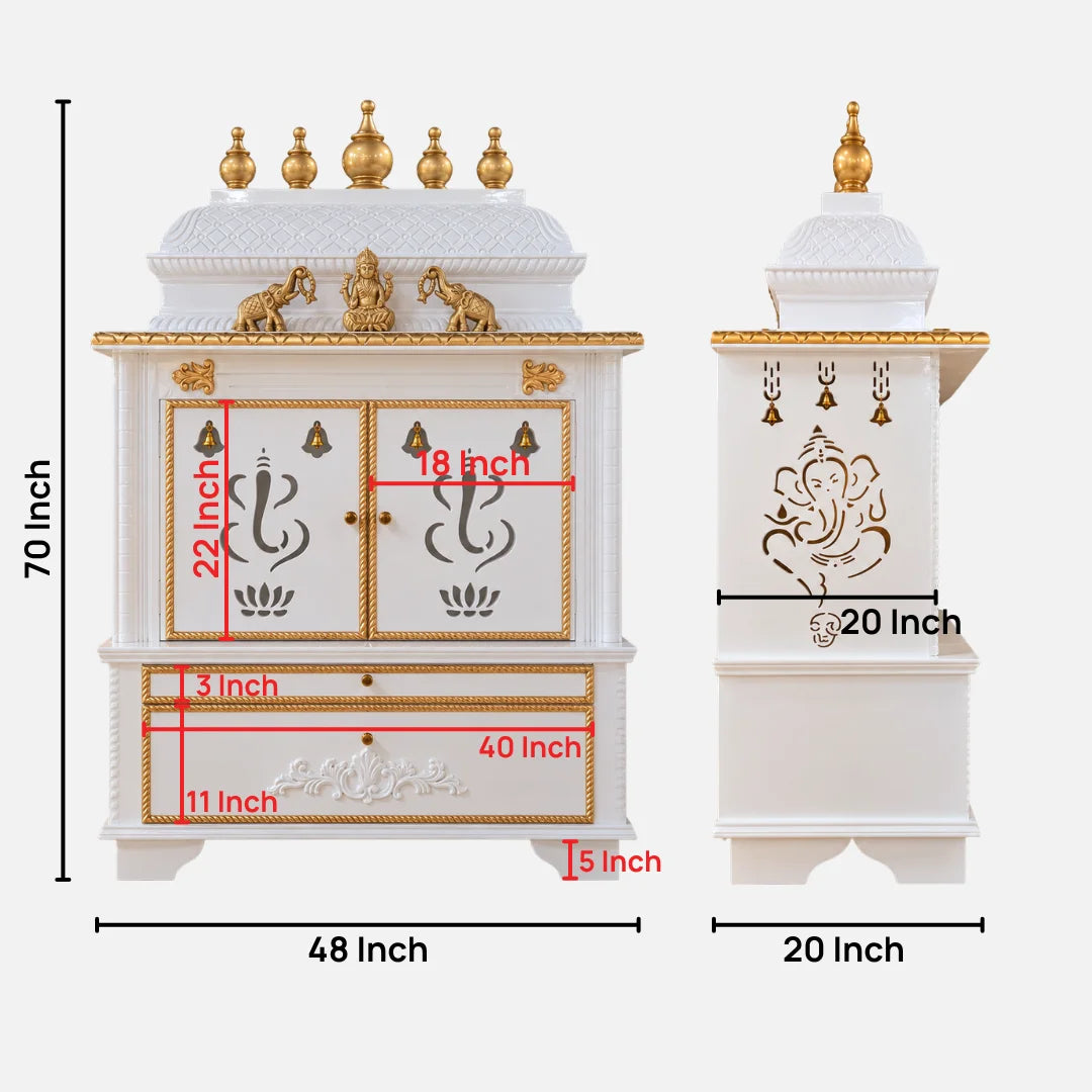 Vighnesh Teak Wood Mandap (White) Dimensions