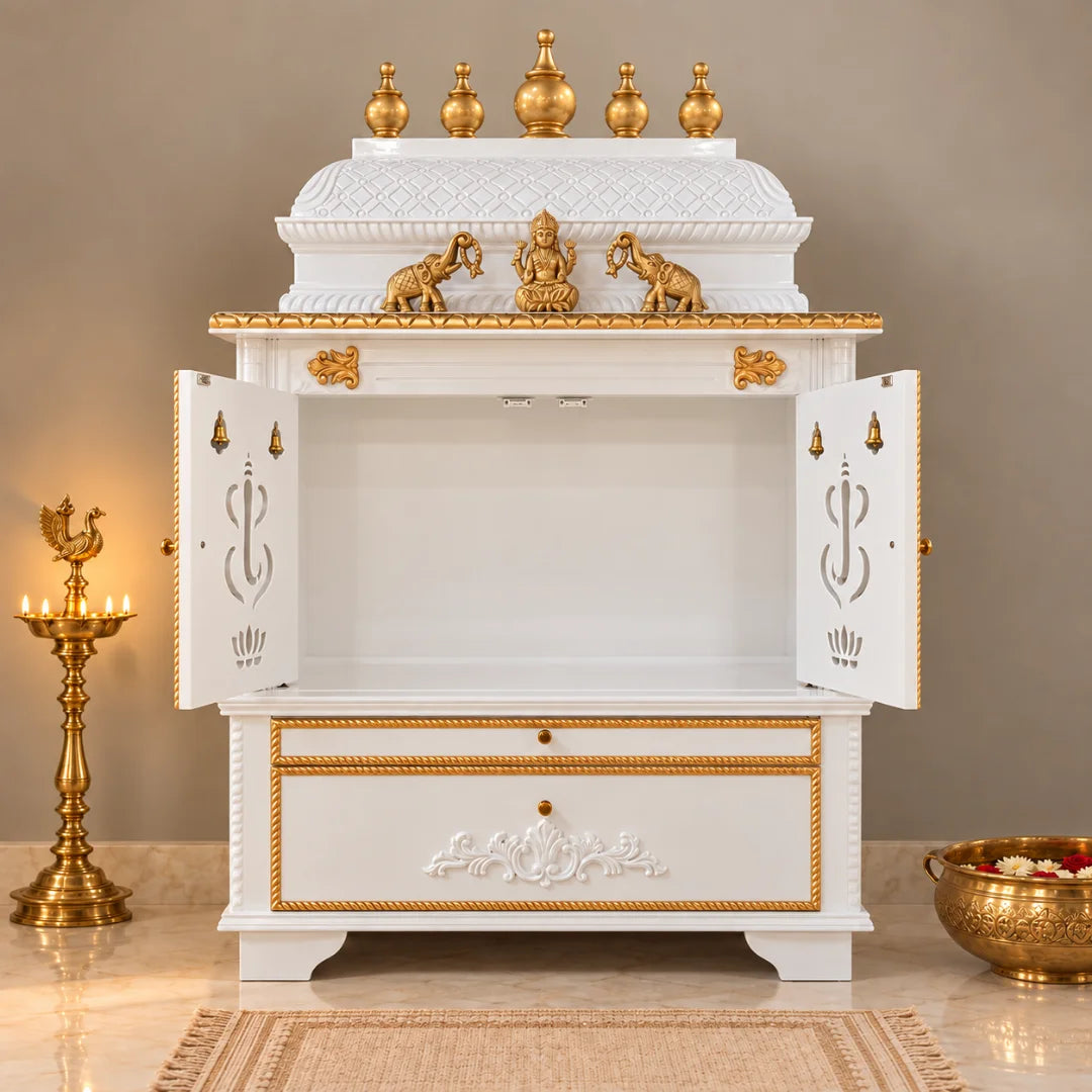 Vighnesh Teak Wood Mandap (White) Open View