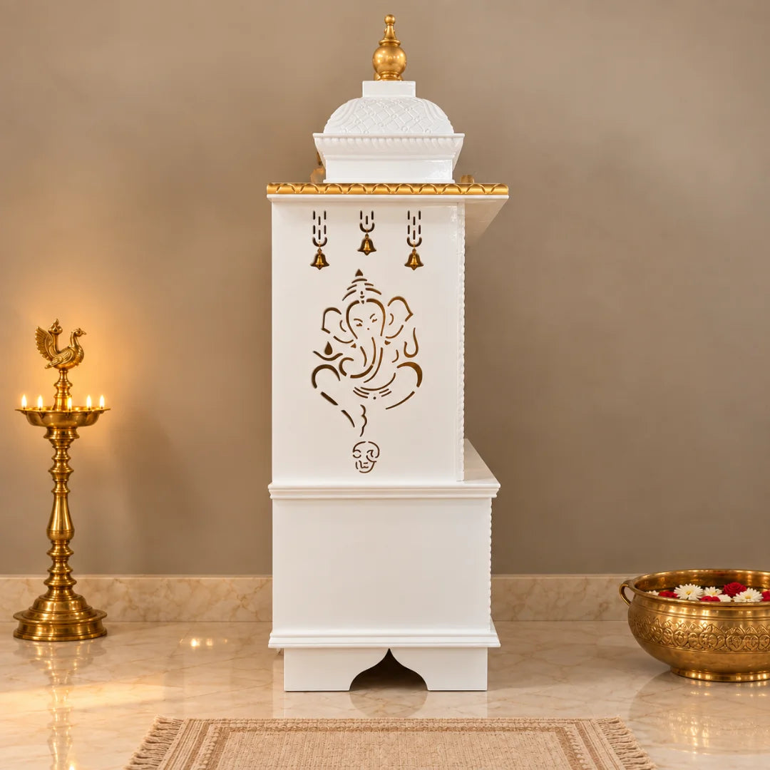 Vighnesh Teak Wood Mandap (White) Side Angle