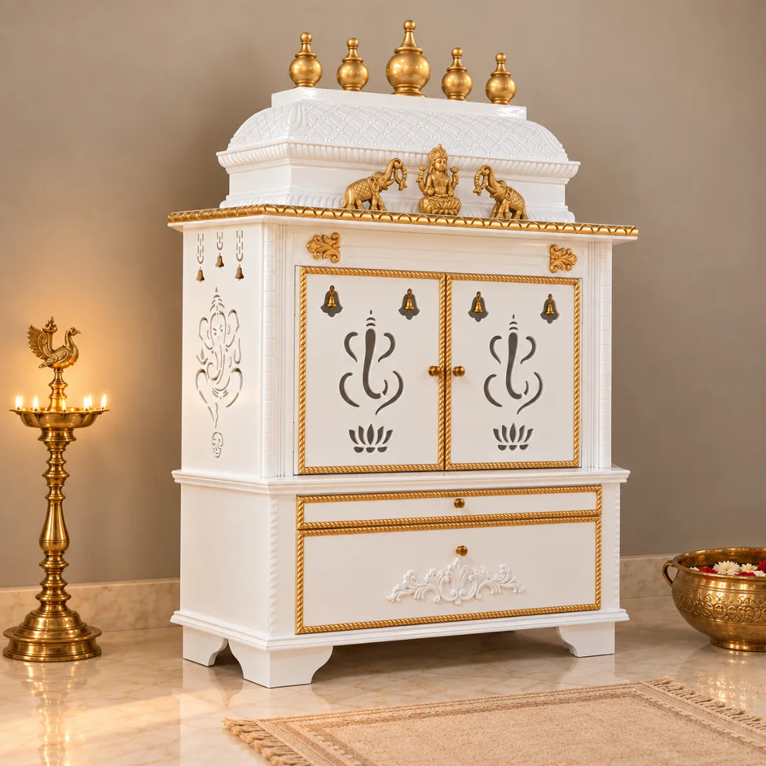 Vighnesh Teak Wood Mandap (White) SIde View