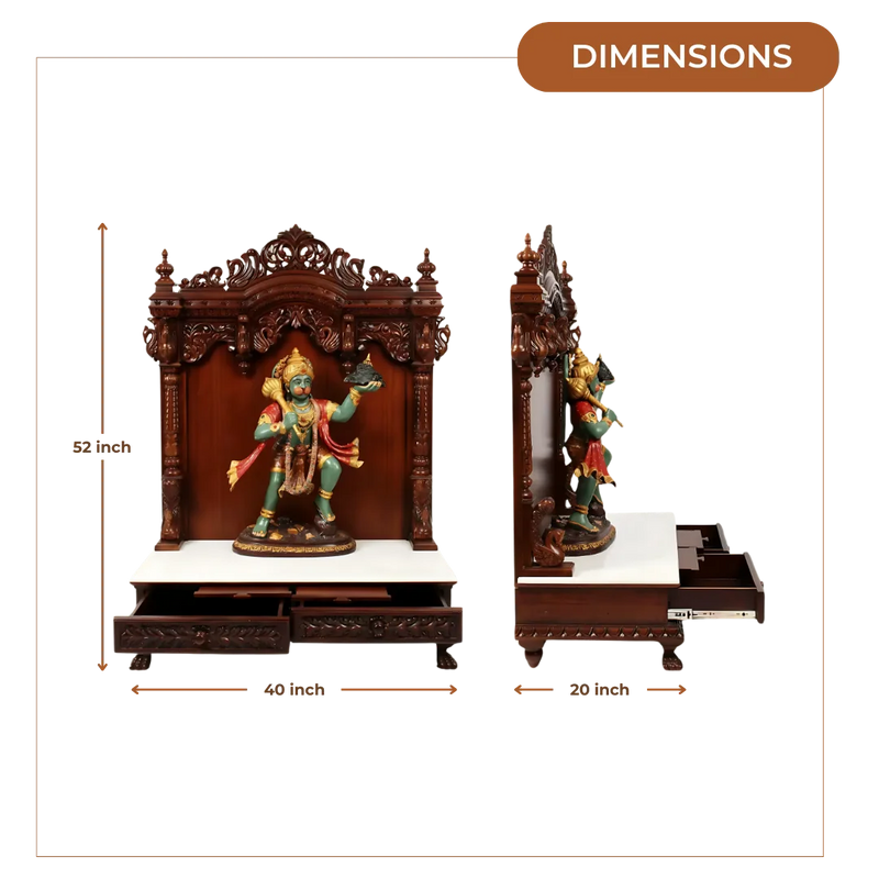 Vimala Teak Wood Mandir (Brown) dimensions