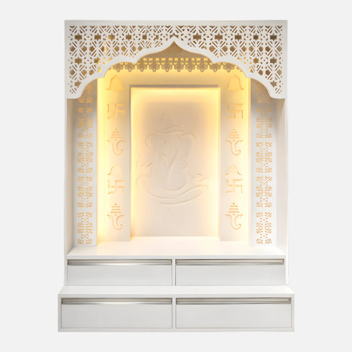 Vinayra Wooden Corian Mandir- White