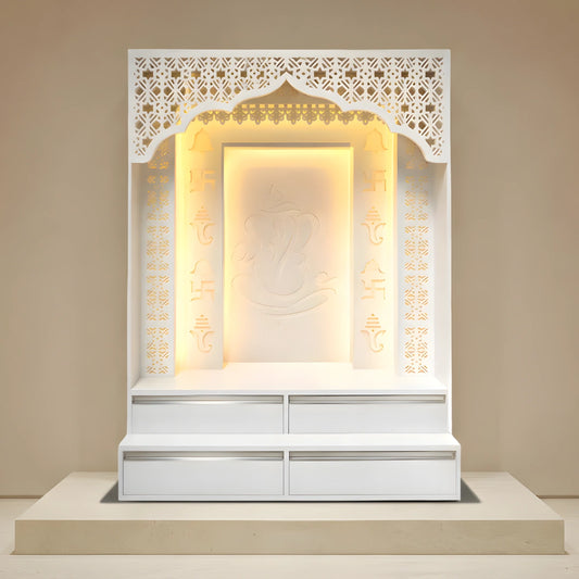 Vinayra Wooden Corian Mandir (White) lifestleview