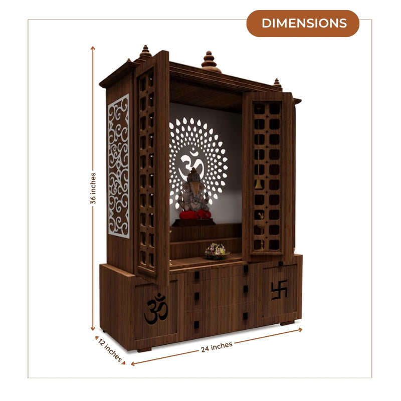  Vishesh Teak Wood Mandir (Brown) dimensions view 