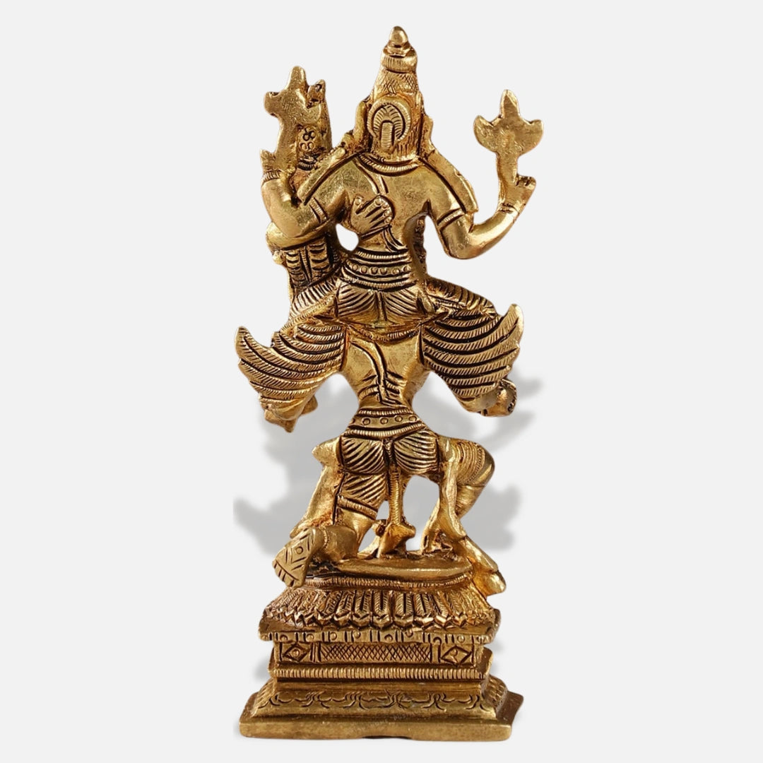 Vishnu Lakshmi on Garuda Brass Idol back view 