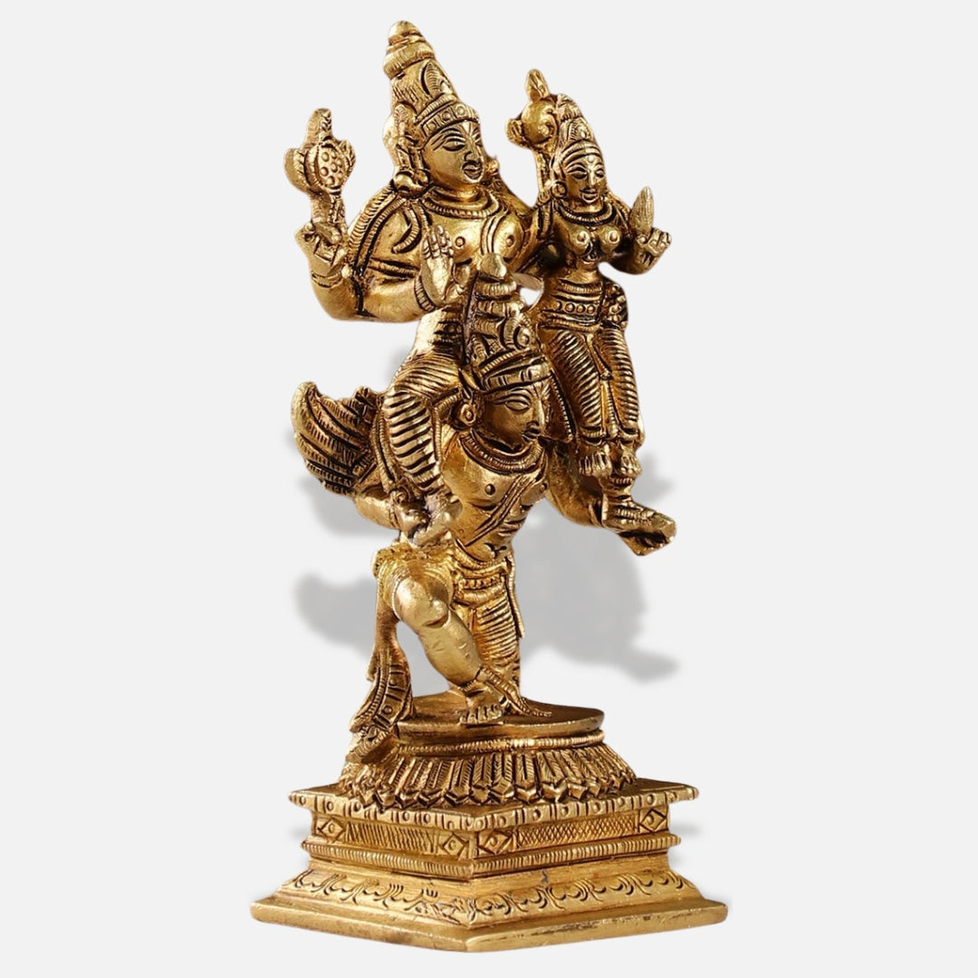 Vishnu Lakshmi on Garuda Brass Idol side view 